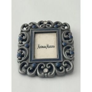 Neiman Marcus Jay Strongwater Mini Ornate Pewter Blue Enamel Photo Frame Vintage